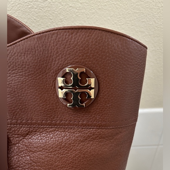 Tory Burch Women Adeline Tory Logo Brown Leather Riding Fashion Boots size 7.5 - Picture 2 of 11